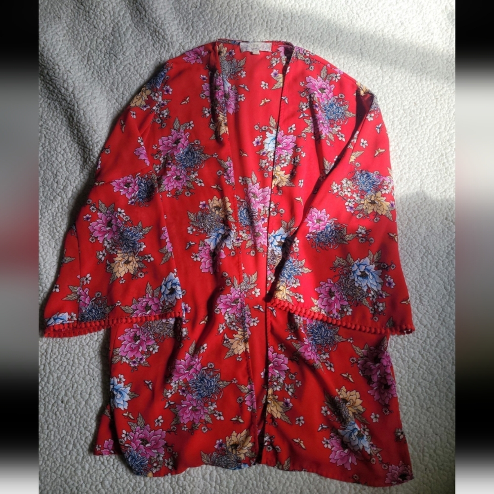 Pink republic floral open front kimono medium